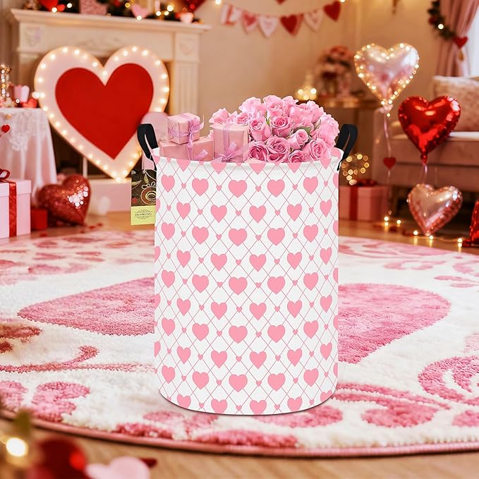 HUNRUNG Laundry Hamper,Large Canvas Fabric Lightweight Storage Basket Toy Organizer Dirty Clothes Collapsible Waterproof for College Dorms???Round-Heart???