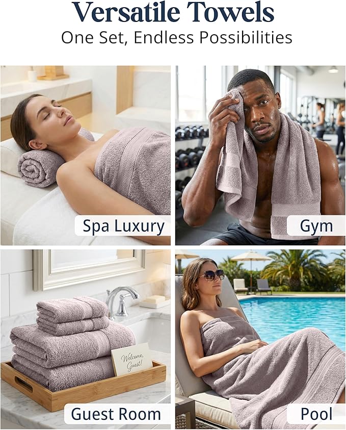 LANE LINEN 100% Mercerized Cotton Bathroom Towel Set - 16 Pcs - Ring Spun, Fluffy, Soft & Highly Absorbent - 4 Bath, 8 Washcloths, 4 Hand Towels - Avaialable in Wide Variety of Colours - Platinum