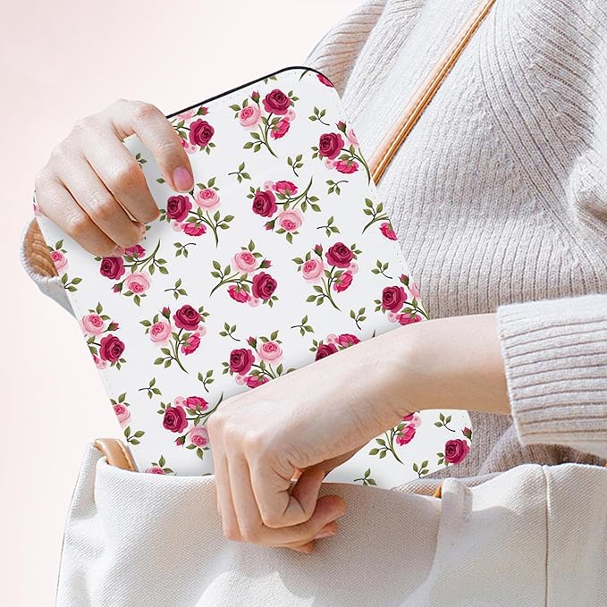 Mirror Foldable Portable Travel Makeup Compact Personal Hand Mirror PU Portable Adjustable Rectangular Ultrathin Vanity Mirror with Stand, for Travel, Camping, Home, Office & On-The-Go (Rose Pattern)