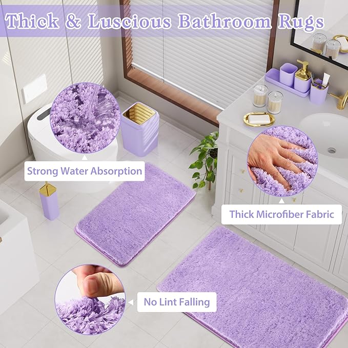 XLHOMO Bathroom Set - Purple Bathroom Sets with Shower Curtain and Rugs, 24PCS Shower Curtain Set with Hooks, Soap Dispenser, Soap Dish, Toilet Brush Holder and Trash Can for Housewarming