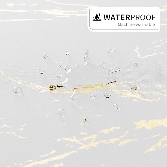 Gold Marble Shower Curtain, Waterproof Bathroom Decor Curtain with Hooks, Stylish White & Gold Pattern Bath Curtain for Modern/Luxury Bathrooms (72x72 Inches)