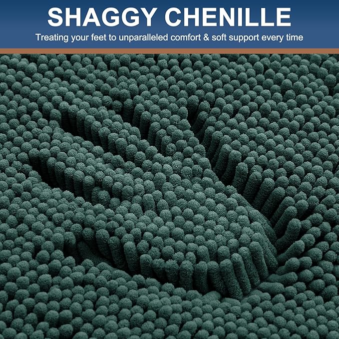 Smiry Luxury Chenille Bathroom Rugs 40x24, Extra Soft and Absorbent Shaggy Bath Mat, Machine Washable, Non-Slip Plush Carpet Runner for Tub, Shower, and Floor, Home Decor Accessories, Green