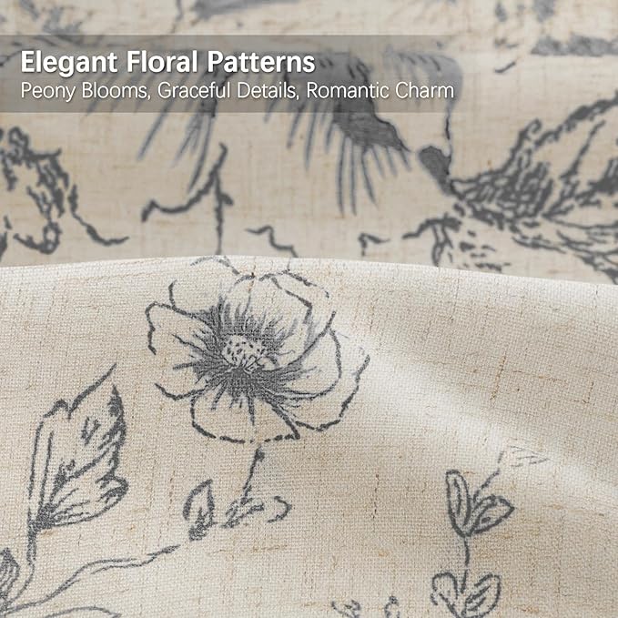 Farmhouse Floral Linen Shower Curtain, Vintage Grey Pattern Rustic Shower Curtains for Bathroom, Dark Gray,72x72