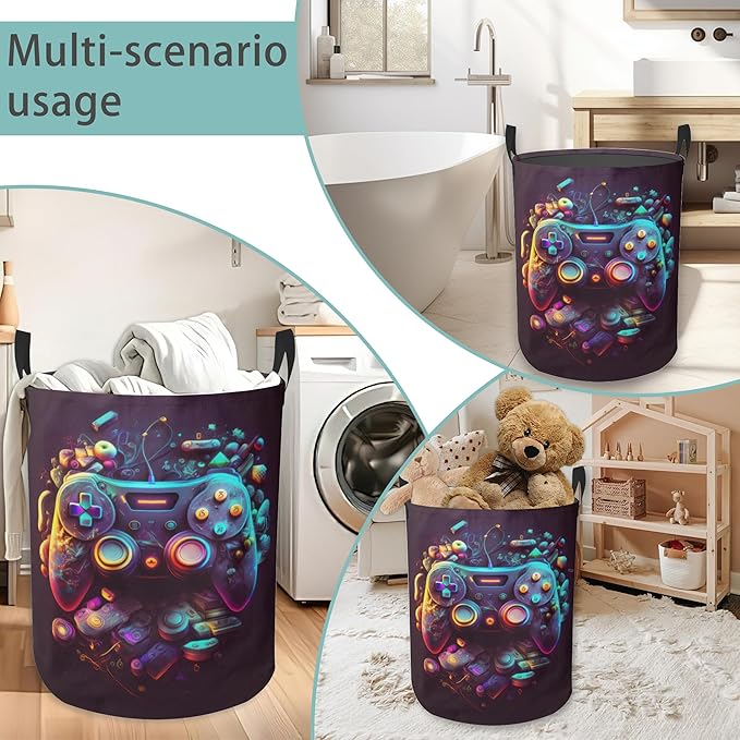 Laundry Hamper Foldable Oxford Cloth Game Controller Laundry Basket With Handle Portable Clothes Storage Organizer Basket Storage Bag For Laundry Room/Bedroom/Bathroom