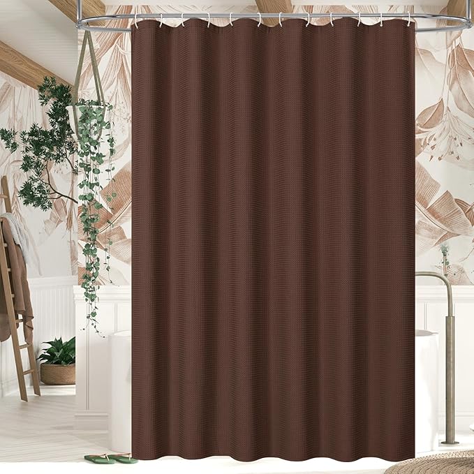 MitoVilla Brown Waffle Fabric Shower Curtain, Modern Waffle Weave Textured Shower Curtains for Luxury Rustic Bathroom Decor, Heavy Vintage Bathroom Shower Curtain, 72 x 72