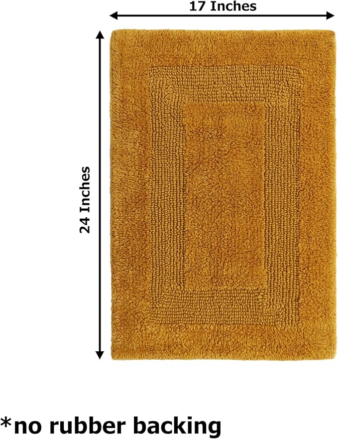 COTTON CRAFT Luxurious Bathmat Rug - Set of 2 Reversible Heavyweight Step Out Bath Mats for Bathroom Floor, Tub and Shower - Pure Cotton Soft Plush Absorbent Tufted Racetrack Mat - 17x24 - Golden Rod