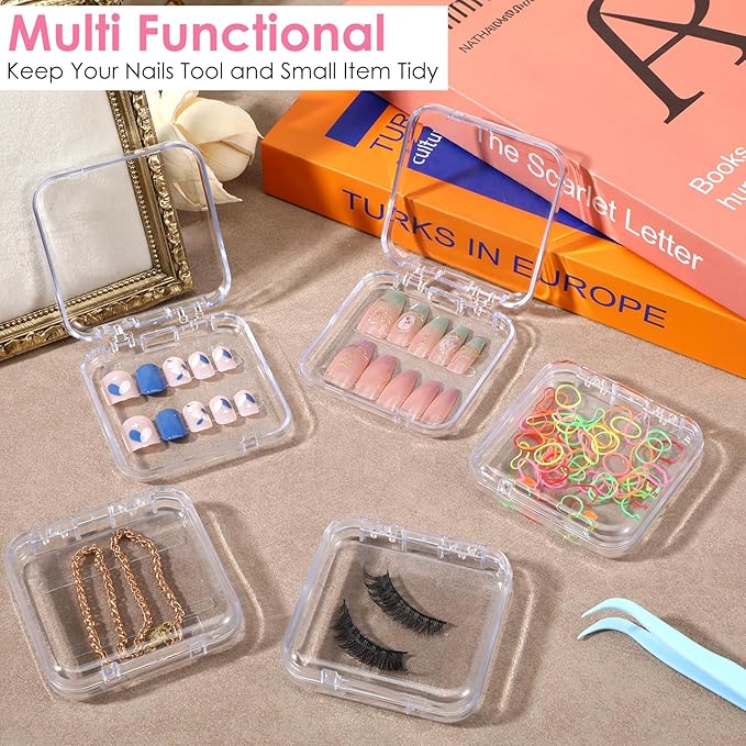 Kifmurase 40Pcs Press on Nail Storage Box with 30Pcs Adhesive Double Sided Tape, Acrylic Nail Display Box, Artificial False Nails Boxes, Clear Empty Plastic Nails Cases, Transparent Packaging Boxes