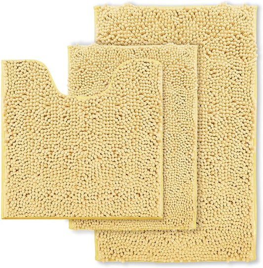 Bathroom Rugs 3 Piece Bath Rugs Sets 3 Piece, Extra Soft and Absorbent Shaggy Bathroom Mat Rugs, Machine Washable, Non-Slip Plush Carpet Cream