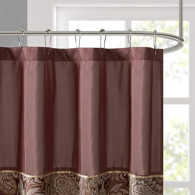 Aubrey Design Stripe Top Modern Shower Curtain, Jacquard Traditional Shower Curtains for Bathroom, 72 X 72, Burgundy