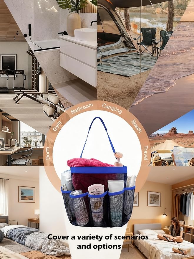 Mesh Shower Caddy Bathroom Portable College Dorm Essentials for Girls Guys Shower Tote Beach Camp Travel Hanging Toiletry Bag Blue