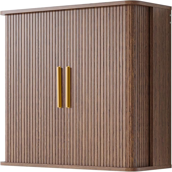 Furnaza Bathroom Wall Cabinet with Fluted Sliding Door, 29.5" W Medicine Cabinet with Adjustable Shelf, Wall Mounted Storage Cabinet for Laundry Room Kitchen, 11.7" D x 29.5" W x 27.68" H