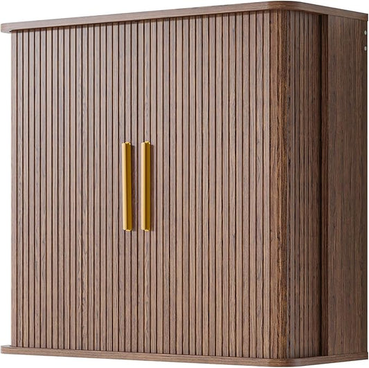 Furnaza Bathroom Wall Cabinet with Fluted Sliding Door, 29.5" W Medicine Cabinet with Adjustable Shelf, Wall Mounted Storage Cabinet for Laundry Room Kitchen, 11.7" D x 29.5" W x 27.68" H