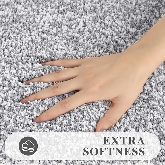 Pauwer Bathroom Rug Mat Set 3 Piece, Microfiber Shaggy Bath Set, Non-Slip Ultra Soft Carpet Mats, Absorbent with U-Shaped Toilet for Bathroom, Tub, Shower, Light Grey