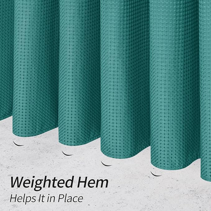 MitoVilla Extra Long Shower Curtain 72 x 84, Emerald Green 84 inch XL Waffle Fabric Shower Curtains for Modern Luxury Bathroom Decor, Waffle Weave Textured Shower Curtain 84 inch, Seaweed Green