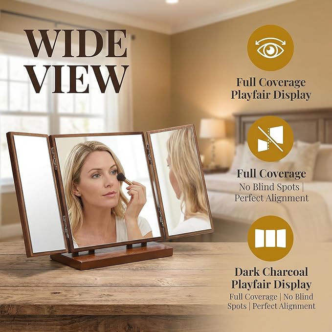 FOMIYES 1pc Wood Dressing Table Mirror Wooden Three Mirrors Indoor Desktop Make up Vanity Carved Standing Desk Makeup