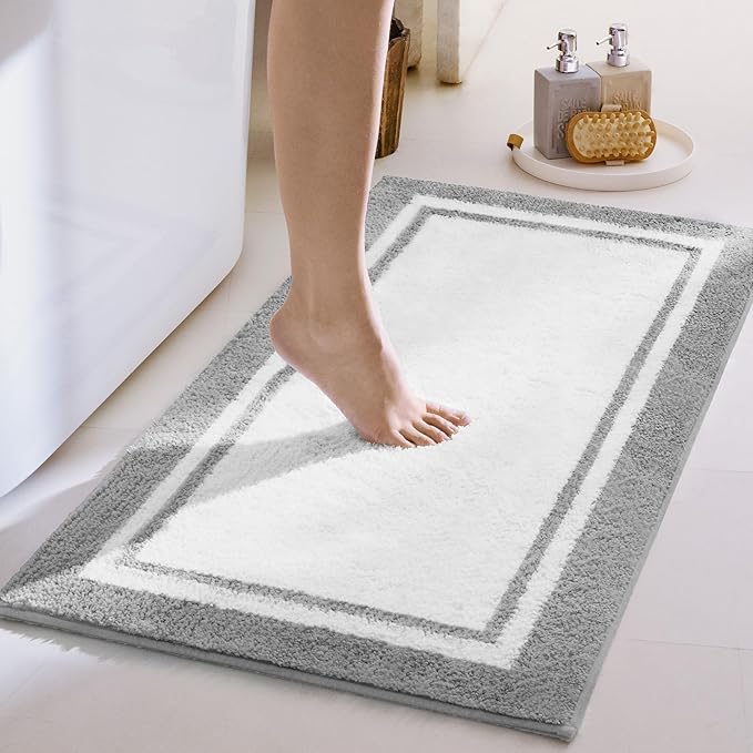 GRANNY SAYS Microfiber Bathroom Rugs Non Slip Washable, Water Absorbent Bathroom Mats for Tub Non Slip, Soft Bath Mats for Bath Floor & Shower, Long Bath Rug, 24" x 48", Grey Rug
