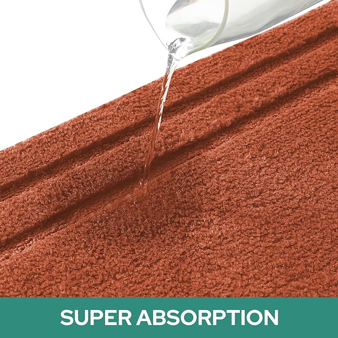 HOMEIDEAS Bathroom Rugs Sets 3 Piece, Super Soft and Absorbent Non Slip Microfiber Toilet Bath Mat with U-Shaped (Burnt Orange)
