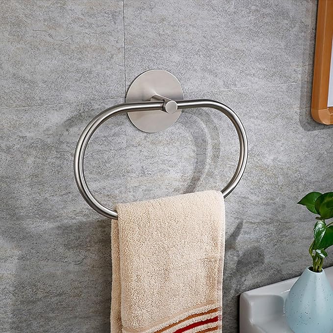 Towel Ring Self Adhesive No Drill Hand Modern Towel Holder for Bathroom SUS 304 Stainless Steel Brushed Nickel(Silvery)