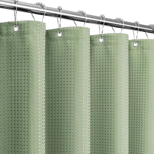 Gibelle Small Stall Shower Curtain 36 x 72, Narrow Half Waffle Weave Textured Fabric Shower Curtain for Bathroom, Water Repellent, Machine Washable, Sage Green