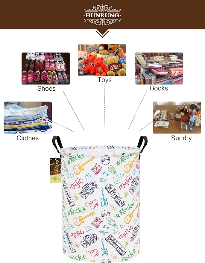 HUNRUNG Laundry Hamper,Large Canvas Fabric Lightweight Storage Basket Toy Organizer Dirty Clothes Collapsible Waterproof for College Dorms???Round-Musical instrument???