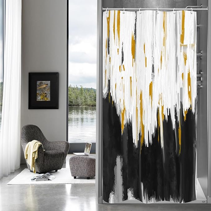 MitoVilla Black Small Stall Shower Curtain 36 x 72, Abstract Ombre Half Size Narrow Shower Curtain Set, 36 inch Graffiti Oil Painting Shower Curtains for Chic Modern Bathroom Decor