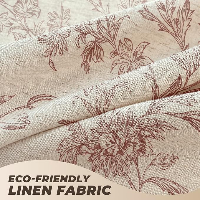 Brown Floral Farmhouse Vintage Linen Shower Curtain, French Country Cottagecore Shower Curtain for Bathroom