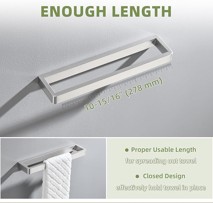 Angle Simple Hand Towel Holder, Wall Mount SUS 304 Stainless Steel Towel Bar Hanger Rack for Bathroom 11.73", Brushed Nickel