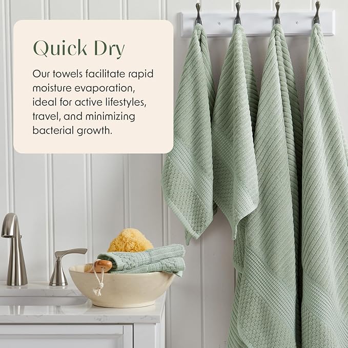 Springtree Home 100% Cotton Bath Towel Set | 6 Piece Set | Absorbent & Quick-Dry Bath Towels | Textured and Durable Cotton | Krista Collection - Eucalyptus