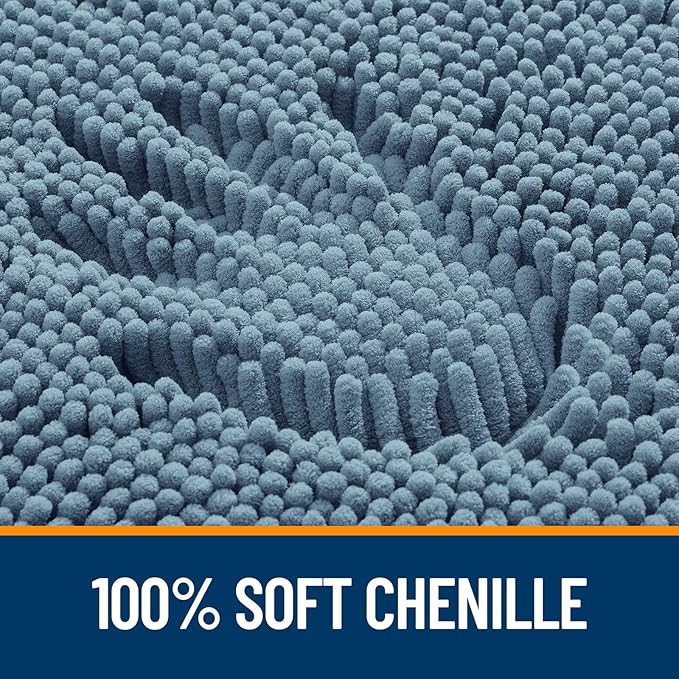 OLANLY Toilet Rugs U-Shaped 24x24, Extra Soft Absorbent Chenille Contour Bathroom Rugs for Toilet, Dry Quickly, Machine Washable, Non-Slip Bath Mat, Airy Blue