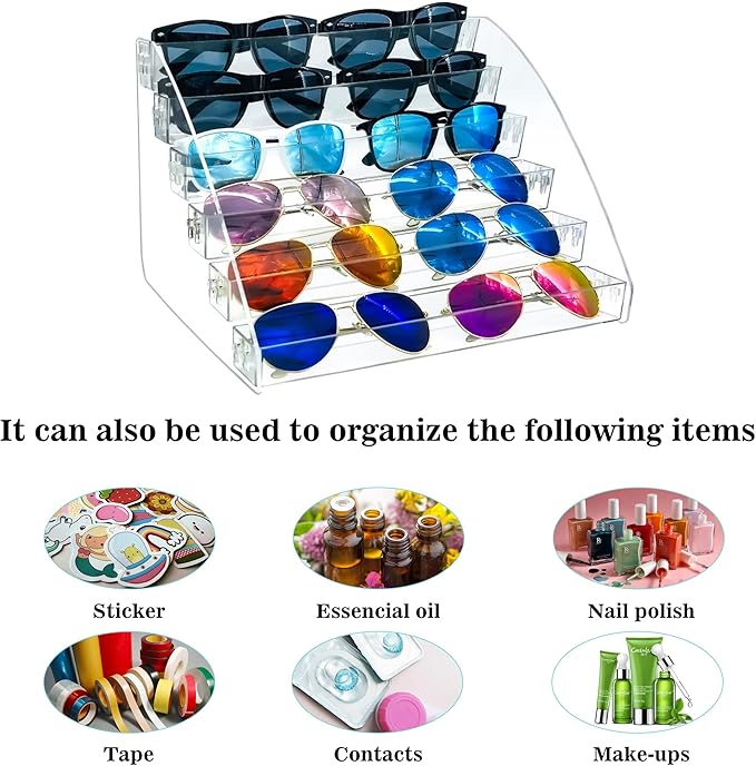 MineSign Sunglasses Organizer Clear Eyeglasses Display Case Sticker Display Tray For Glasses Tabletop Holder Stand (6 layer)