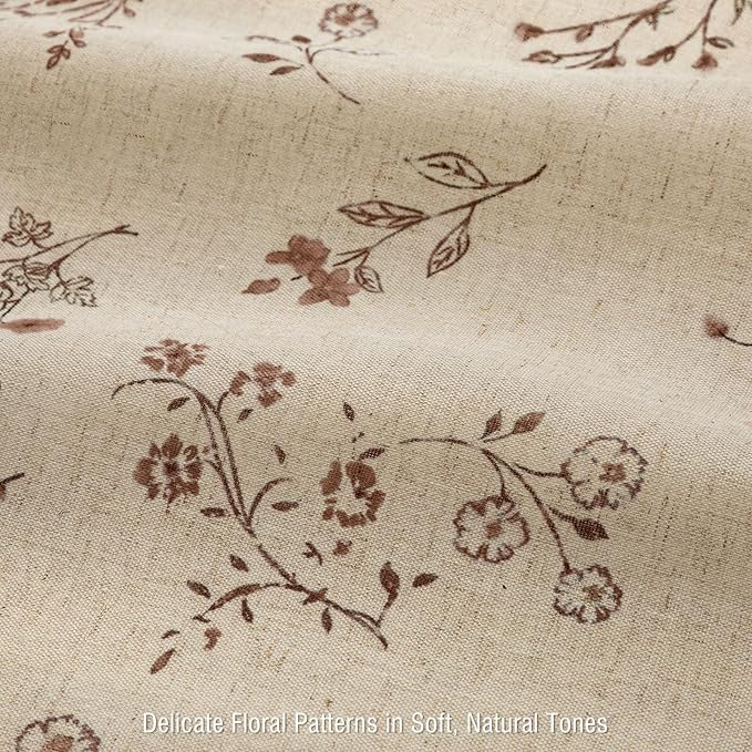 Brown Floral Farmhouse Vintage Linen Shower Curtain, French Country Shower Curtains for Bathroom, 72Wx72H