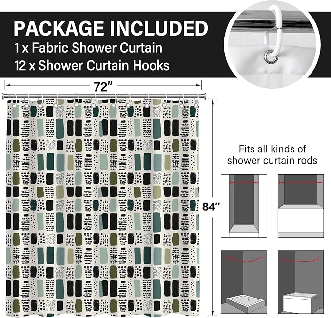 Boho Sage Green Shower Curtain for Bathroom,72x84 Extra Long Bohemian Green Checkered Shower Curtains,Funny Sage Geometric Bathroom Decor Accessories
