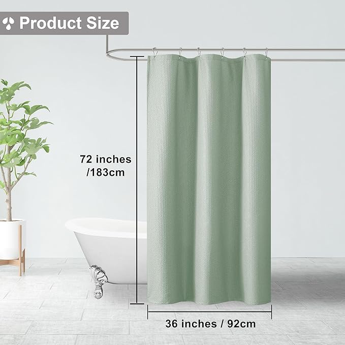 OVZME Berry Stall Fabric Shower Curtain 36 x 72 Inch - Soft & Waffle Small Sage Green Shower Curtain for Bathroom with Texture for Narrow Stall Size, Machine Washable Water Resistance, Sage Green