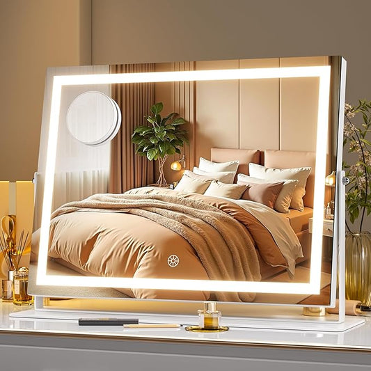MINISO Vanity Mirror with Lights-15.7" x 11.8" LED Makeup Mirror, 3 Color Modes Touch Control and Brightness Adjustment Lighting Mirror, 10X Magnifying Glass, 360° Rotation