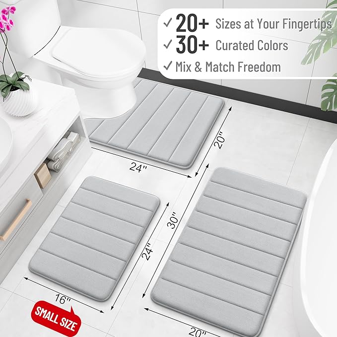 OLANLY Memory Foam Long Bathroom Rugs Runner 59x20, Super Soft Absorbent Bath Mat, Quick Dry, Machine Washable Shower Floor Rugs, Bathmat Carpet, Bathroom Home Decor Accessories, Light Gray