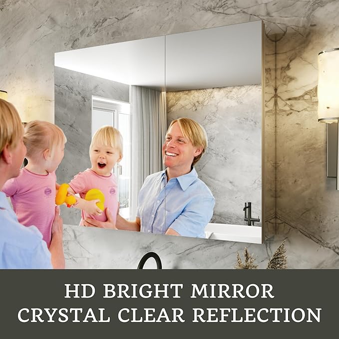 30x24 Bathroom Medicine Cabinet with Mirror,Aluminum Alloy Frame with Mirror Side Panels,Surface or Recessed Medicine Cabinet with Adjustable Shelves,Assembly Required