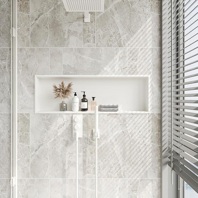 Neodrain Shower Niche, Insert Bathroom Storage Shower Shelf, Stainless Steel Recessed Wall Niche No Tiled Recessed Cabinet Waterproof for Shower Storage(White,36"x12")