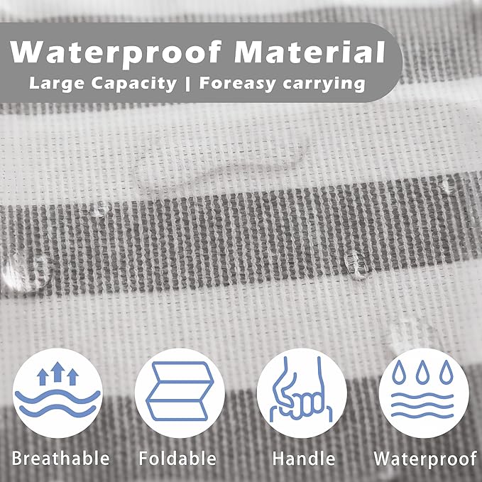 Large Laundry Basket ，75L Waterproof,Collapsible Laundry Hamper with Extended Handles for Clothes in the Family Dorm (Vertical Stripe Grey)