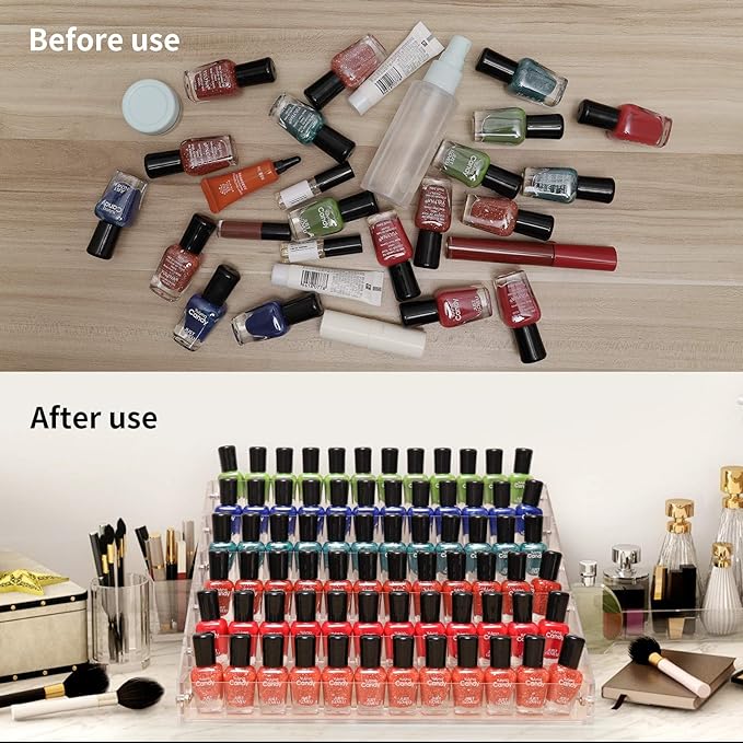 BTremary Clear Nail Polish Paint Organizer Holder Rack Shelf 6 Tier Acrylic Tattoo Ink Essential Oil Display Stand Holds Up to 48-96 Bottles for Table (Fit 1-2oz Bottles)