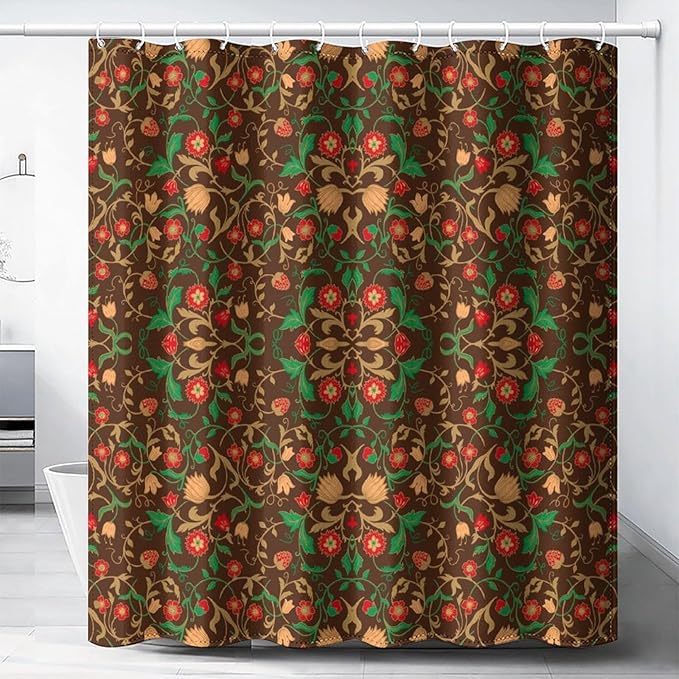William Morris Original Design Vintage Shower Curtain Furniture Bathroom Fabric Decorations Washable Shower Curtain with Hooks 72x72 Inches(183x183cm), Style-1