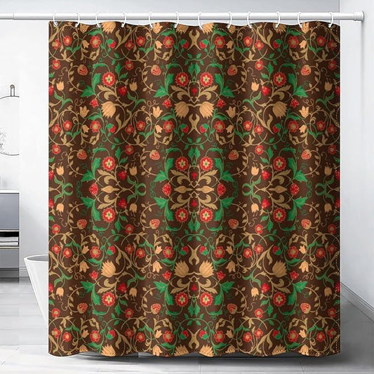 William Morris Original Design Vintage Shower Curtain Furniture Bathroom Fabric Decorations Washable Shower Curtain with Hooks 72x72 Inches(183x183cm), Style-1