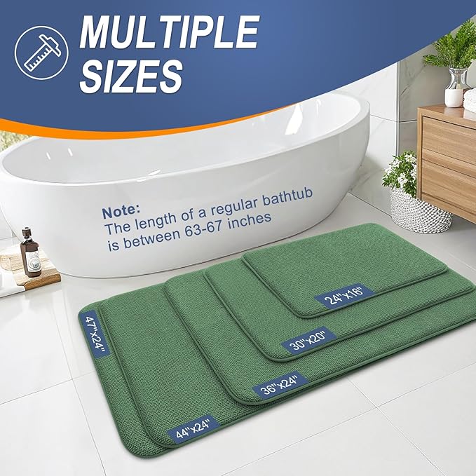 OLANLY Thick Memory Foam Bath Mat Rug 47x24, Extra Soft Absorbent Bathroom Rug, Quick Dry Bath Mats, Non-Slip, Machine Washable Carpet for Bathroom, Tub and Shower, Home Decor Accessories, Olive Green