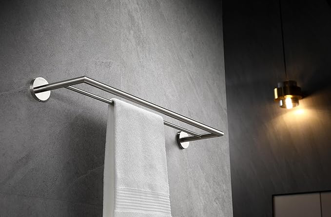 Towel Bar, Towel Racks for Bathroom, Double Towel Bar 26 Inch, Contemporary Bath Towel Holder Wall Mounted, Hotel Style Towel Shelf Brushed Nickel, 077080-BN Leo Series