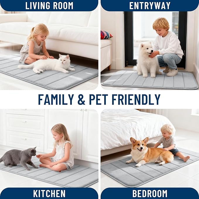 OLANLY Memory Foam Bath Mat 40x32, Super Soft Absorbent Bathroom Rugs, Quick Dry, Machine Washable Shower Floor Rugs, Bathmat Carpet, Bathroom Home Decor Accessories, Light Gray