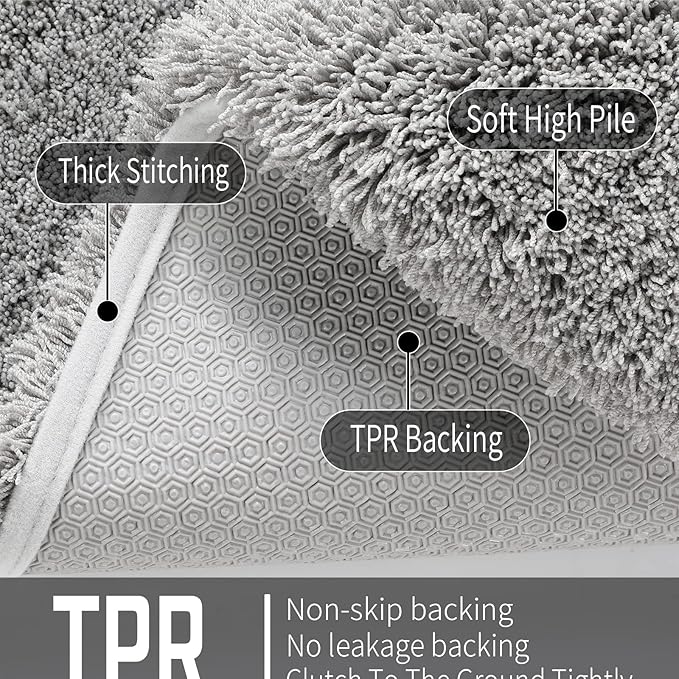 Yimobra Bathroom Rugs Non Slip Washable 36x24, Ultra Soft and Water Absorbent Bath Mats, Plush Shower Mat Outside, Luxury Microfiber Carpet Thick Matts for Bathroom Floor/Tub, Pure Gray