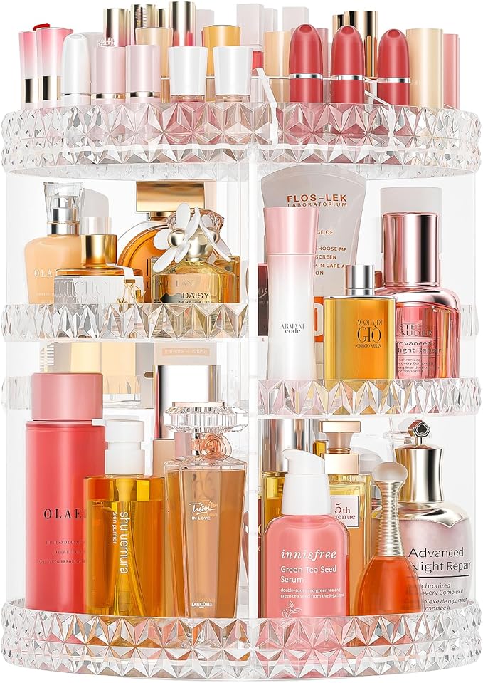 360 Rotating Makeup Organizer, DIY Adjustable Cosmetics Organizer[Patented Product], Professional Acrylic Make Up Caddy Shelf Storage Perfume, Lipsticks, Makeup Brushes or Accessories (Transparent)