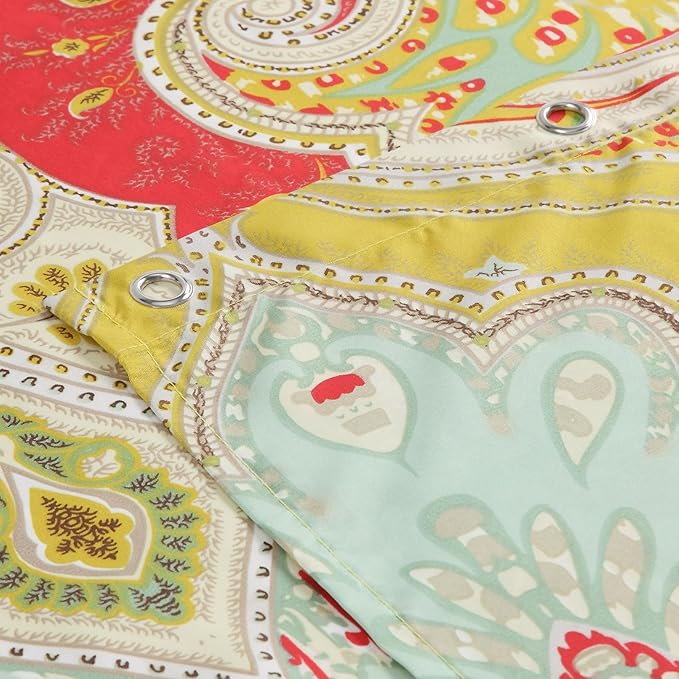 Fabric Shower Curtain, Gold and Red Printed Boho Paisley Pattern Shower Curtains for Bathroom, Waterproof Bathroom Curtains, 72" W x 72" H