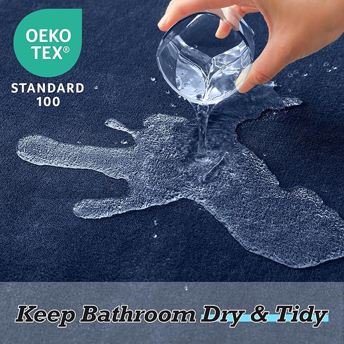 HUXMEYSON Bathroom Rugs Sets 3 Piece, Non-Slip & Quick Dry Bath Mat Set, Ultra Soft Velvet Bath Rugs for Bathroom, Toilet and Shower Floor, Navy