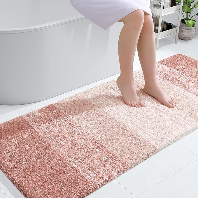 OLANLY Bathroom Rugs Mat 54x24, Extra Soft Absorbent Microfiber Bath Rugs, Rubber Backing, Quick Dry, Machine Washable Bath Mats for Bathroom Floor, Tub and Shower, Home Decor Accessories, Peach