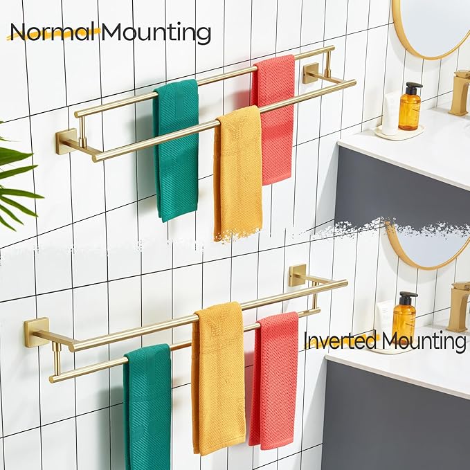 KOKOSIRI Bath Towel Bars 36-Inch Double Towel Rails Overlength Bathroom Racks for Cabinet Kitchen Brushed Gold Stainless Steel B5009BG-L36